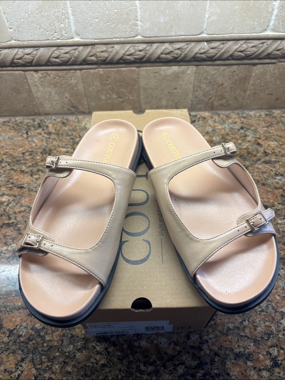 Coutgo Nude 2 Stap Slide Sandals with Adjustable Straps - Women 6